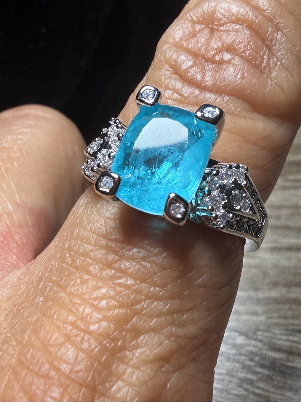 Adjustable Aqua Blue Cushion-Cut Statement Ring